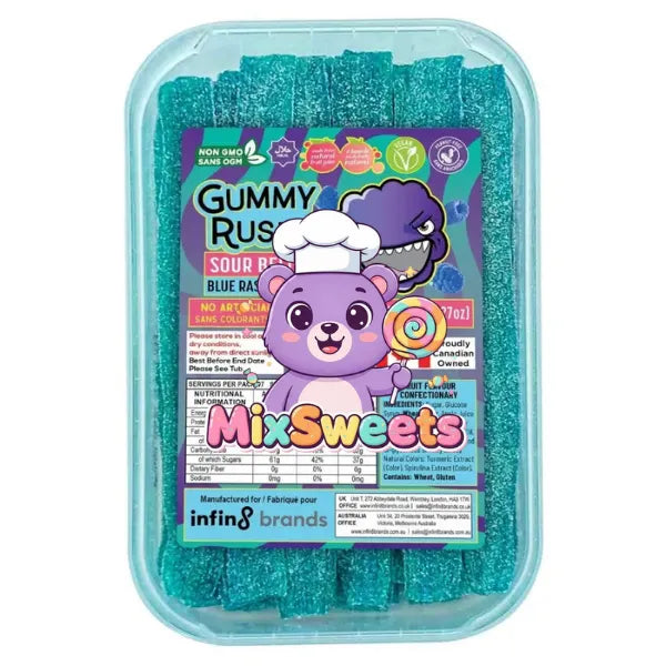 Gummy Rush Blue Raspberry Sour Belts Tub 1kg