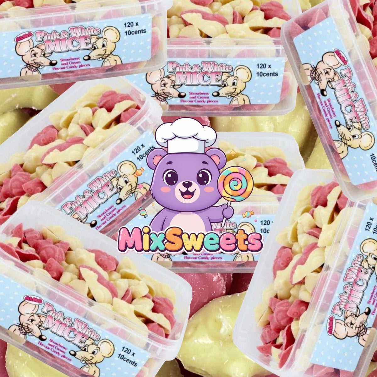 Hannah's Pink & White Mice 600g Tub