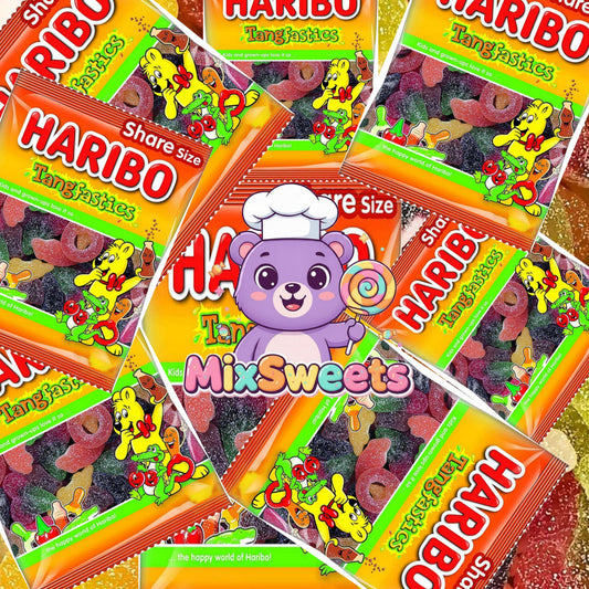 Haribo Tangfastics Fruit & Cola Flavour Fizzy Jelly Sweets Tub
