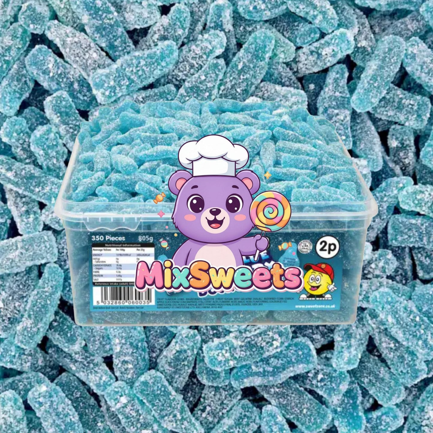 Sweetzone Fizzy Blue Raspberry Bottles Tubs