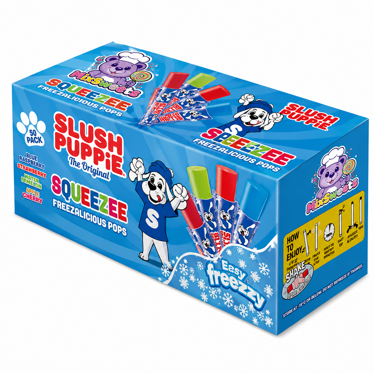 Slush Puppie Squeezee Freezalicous Ice Pops 50 Pack