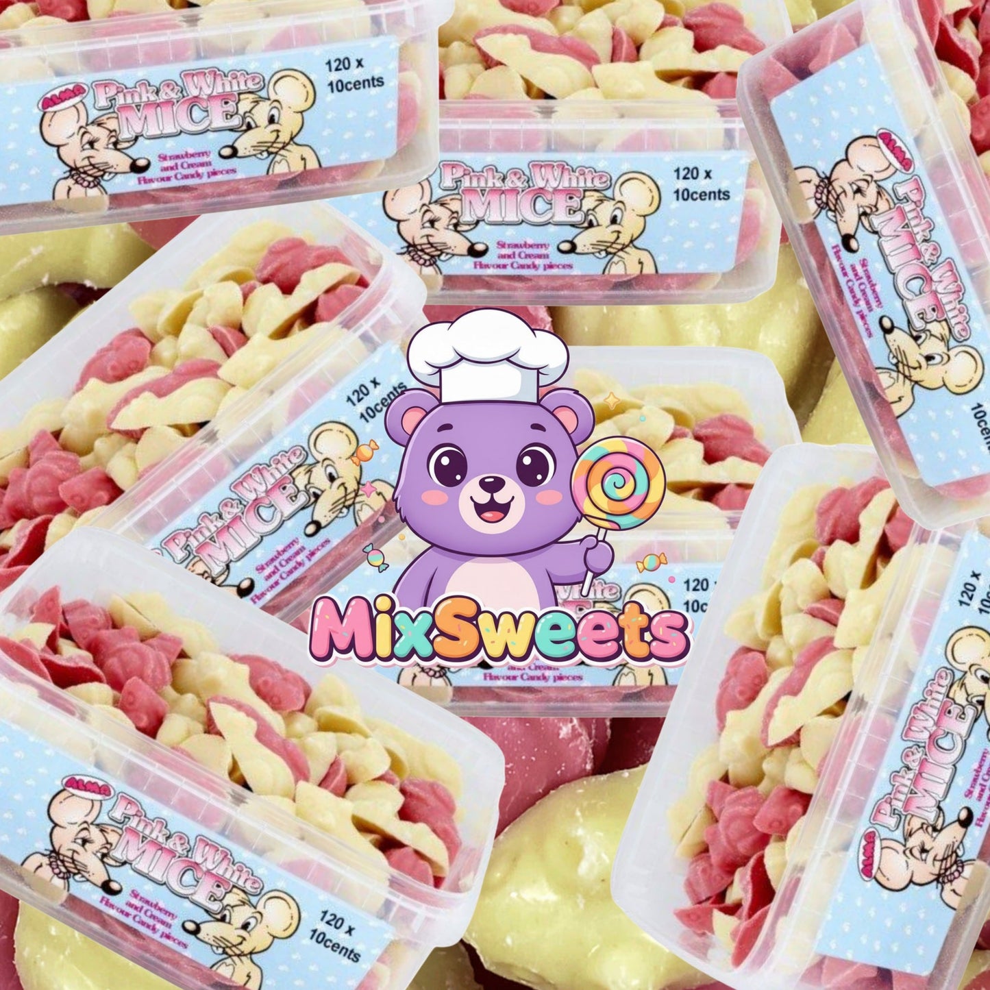 Hannah's Pink & White Mice 600g Tub